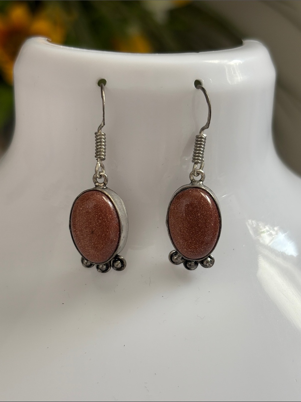 Goldstone Oval Gemstone Drop Earrings